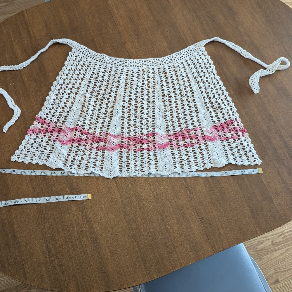 Crochet Apron with Pink Accents. EUC